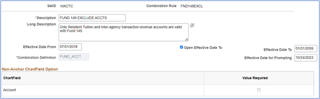 Accounts allowed in fund 149