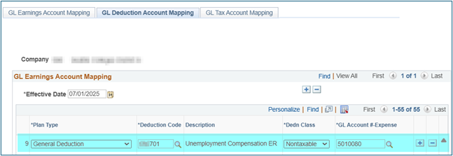 GL deduction account mapping