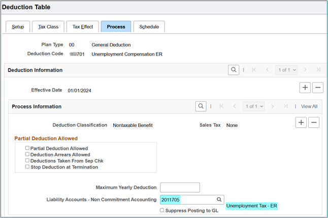 Deduction table process tab