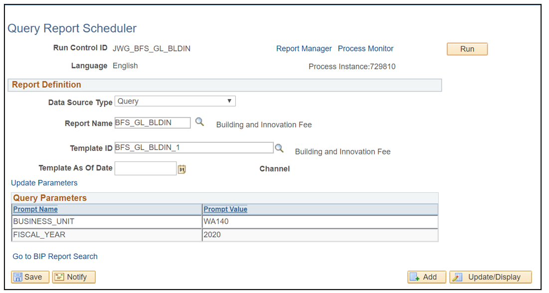  Query Report Scheduler screen view