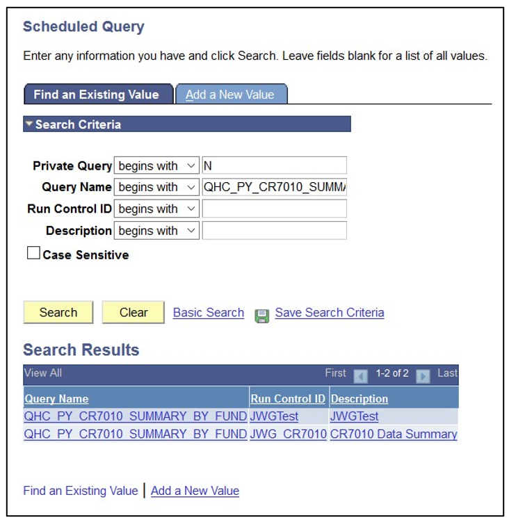 Fig. 2 Scheduled Query Screen