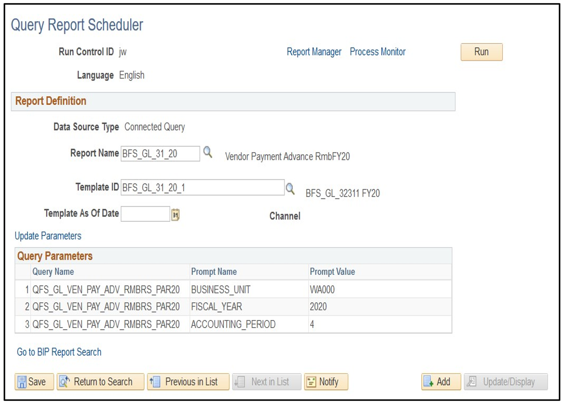 Fig. 6 Update Parameters for current month in Query Report Scheduler