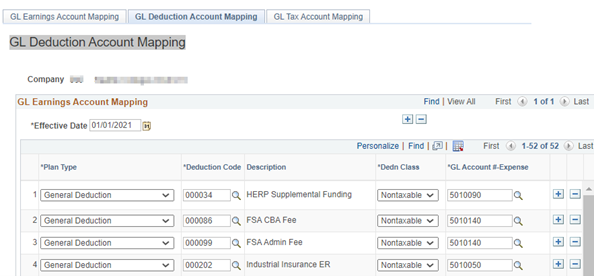 GL deduction account mapping