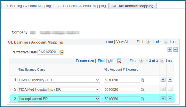 GL Tax Account Mapping Table