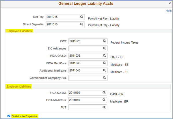 Payroll liabilities GL accounts