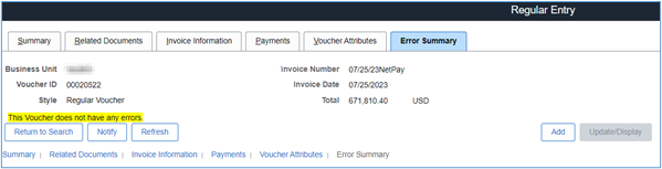 Relieving net pay invoice error