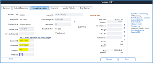 Relieving net pay invoice info