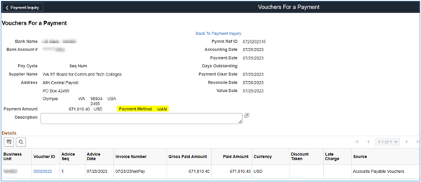 Relieving net pay invoice inquiry