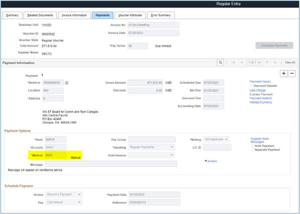 Relieving net pay invoice payment