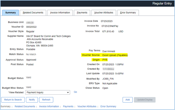 Relieving net pay invoice summary